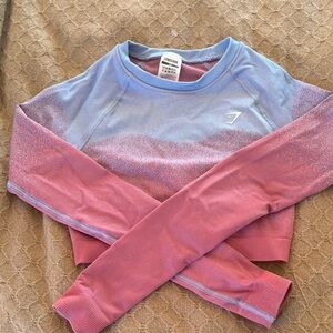 Blue and Pink Long Sleeve Crop Top